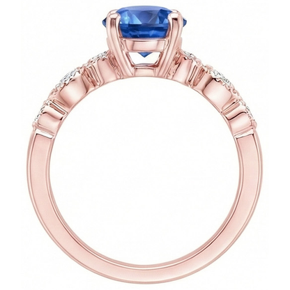 Rose Gold Natural Earth Mined Diamond Ring 2.50 Carats Vintage Style Round Blue Sapphire