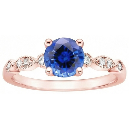 Rose Gold Natural Earth Mined Diamond Ring 2.50 Carats Vintage Style Round Blue Sapphire