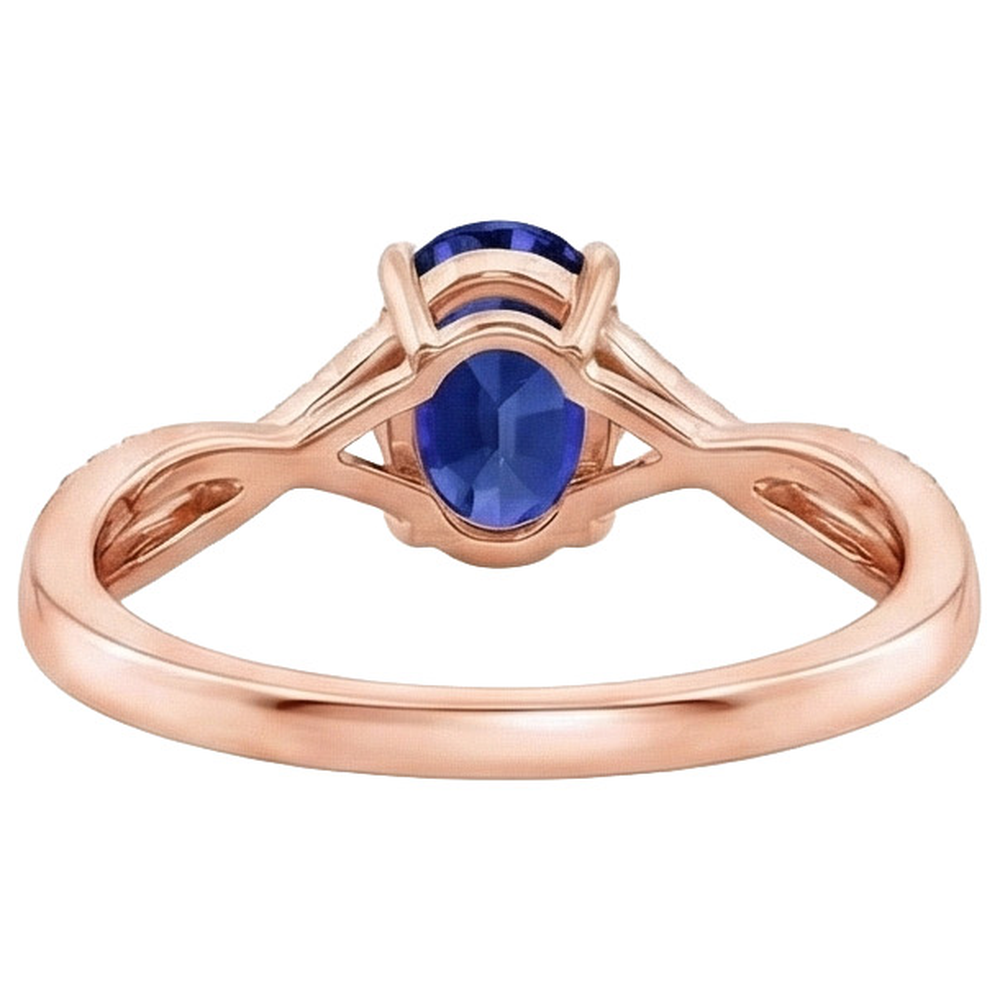 Rose Gold Natural Earth Mined Diamond Ring Oval Prong Set Ceylon Sapphire 3.75 Carats New
