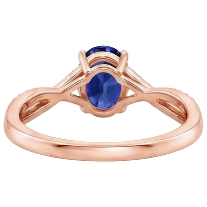 Rose Gold Natural Earth Mined Diamond Ring Oval Prong Set Ceylon Sapphire 3.75 Carats New