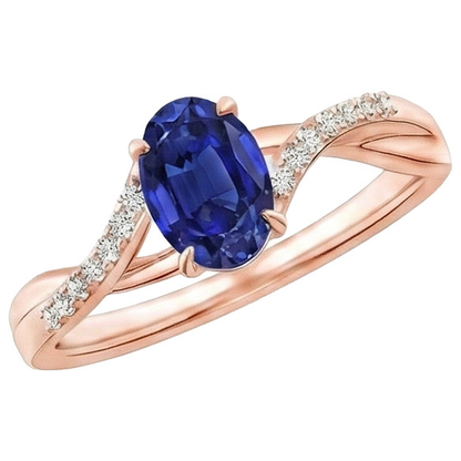 Rose Gold Natural Earth Mined Diamond Ring Oval Prong Set Ceylon Sapphire 3.75 Carats New