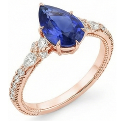 Rose Gold Natural Earth Mined Diamond Ring Pear Ceylon Sapphire Vintage Style 5.50 Carats