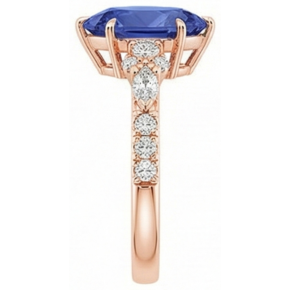 Rose Gold Natural Earth Mined Diamond Ring Pear Ceylon Sapphire Vintage Style 5.50 Carats