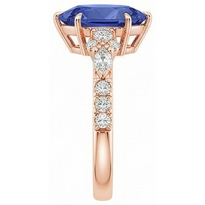 Rose Gold Natural Earth Mined Diamond Ring Pear Ceylon Sapphire Vintage Style 5.50 Carats