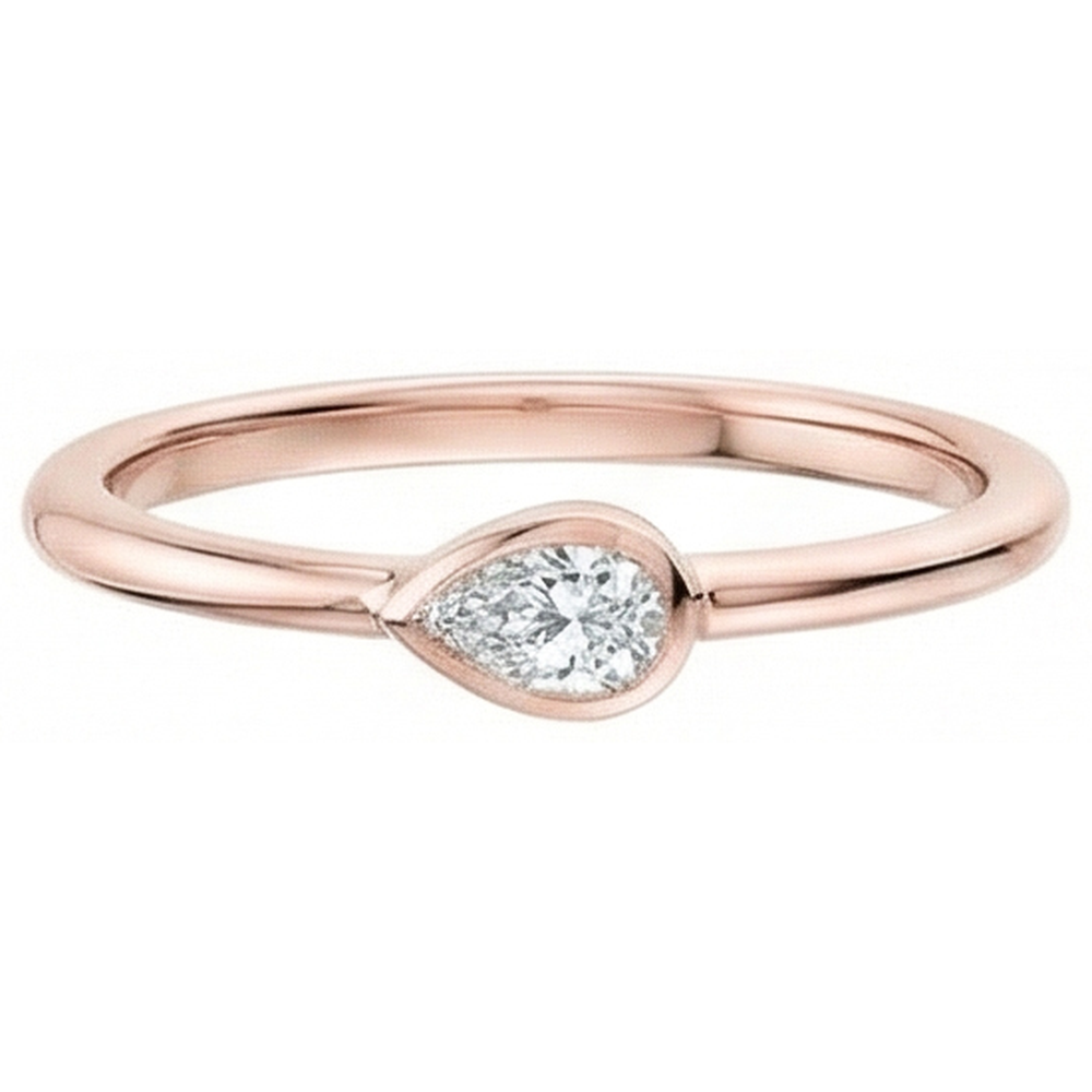 Rose Gold Pear Solitaire Old Miner Natural Earth Mined Diamond Ring Bezel Set 1 Carat