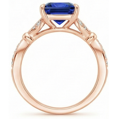 Natural Real ( Not Lab Grown )  Rose Gold Ring With Accents Princess Cut Blue Sapphire 5.50 Carats