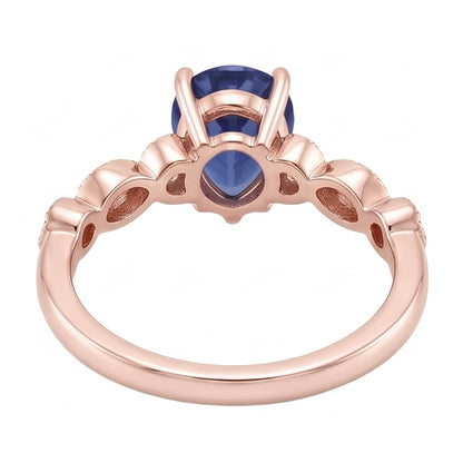Rose Gold Sapphire Ring Vintage Style Pear & Round Natural Earth Mined Diamonds 4 Carats