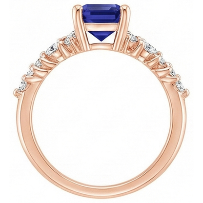 Rose Gold Solitaire Accents Ring Blue Sapphire & Natural Earth Mined Diamond 3.50 Carats