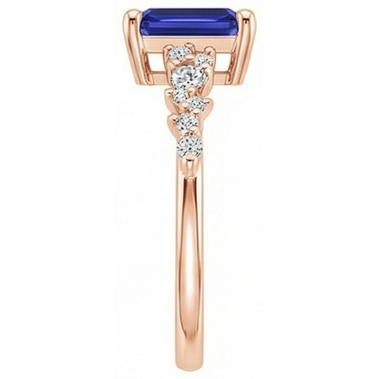 Rose Gold Solitaire Accents Ring Blue Sapphire & Natural Earth Mined Diamond 3.50 Carats