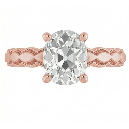 Rose Gold Solitaire Ring Oval Old Mine Cut Real Natural Earth Mined Diamond 3.25 Carats