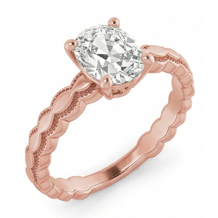 Rose Gold Solitaire Ring Oval Old Mine Cut Real Natural Earth Mined Diamond 3.25 Carats