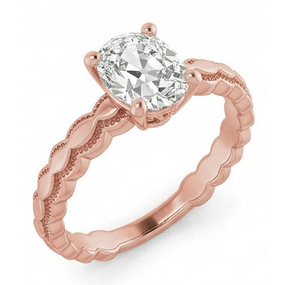 Rose Gold Solitaire Ring Oval Old Mine Cut Real Natural Earth Mined Diamond 3.25 Carats