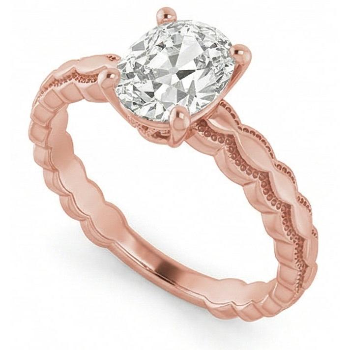 Rose Gold Solitaire Ring Oval Old Mine Cut Real Natural Earth Mined Diamond 3.25 Carats