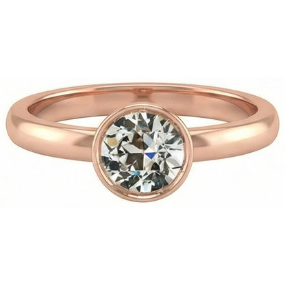 Rose Gold Solitaire Ring Round Old Cut Natural Earth Mined Diamond Bezel Set 1.50 Carats
