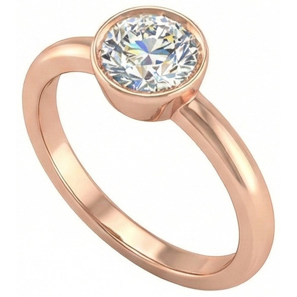 Rose Gold Solitaire Ring Round Old Cut Natural Earth Mined Diamond Bezel Set 1.50 Carats