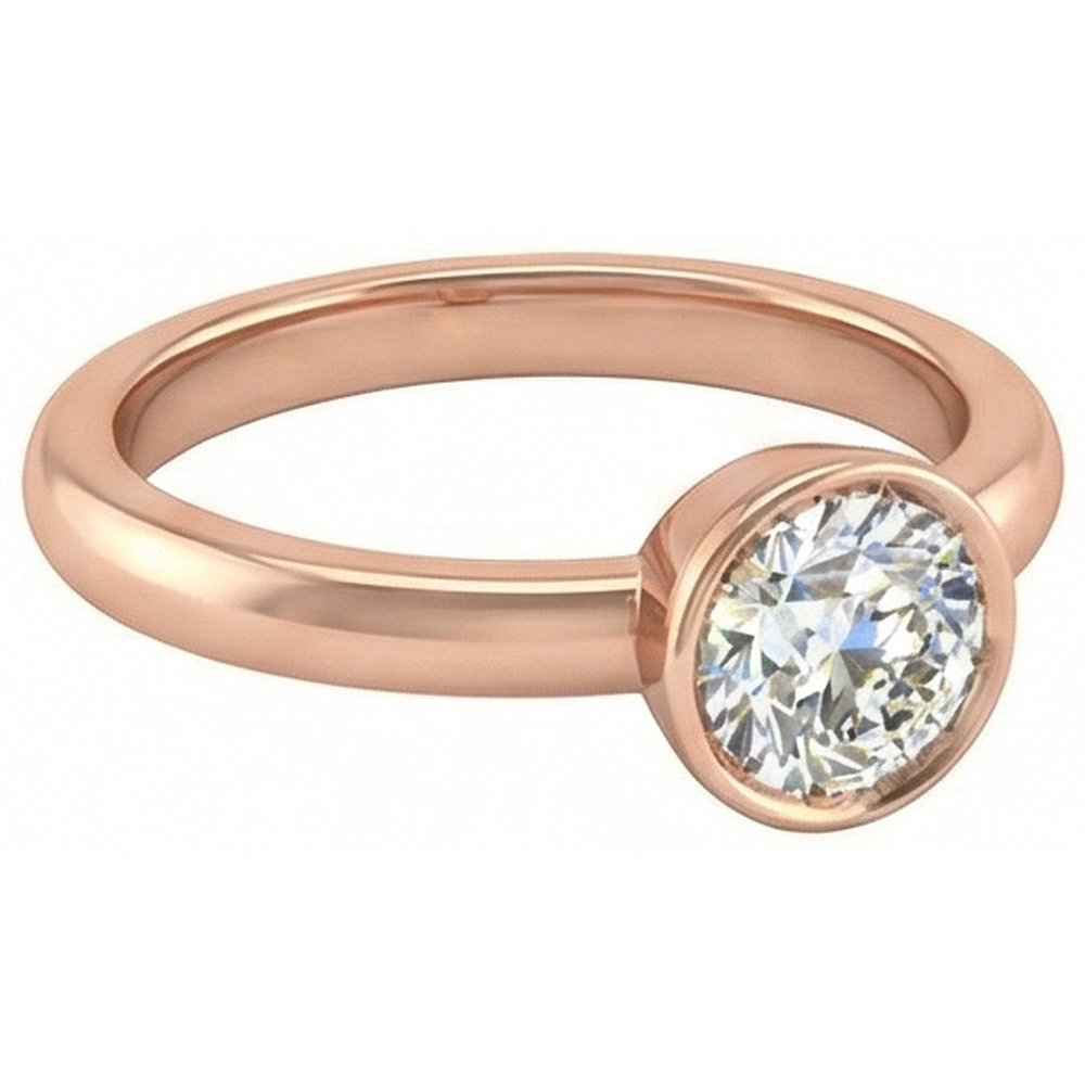 Rose Gold Solitaire Ring Round Old Cut Natural Earth Mined Diamond Bezel Set 1.50 Carats