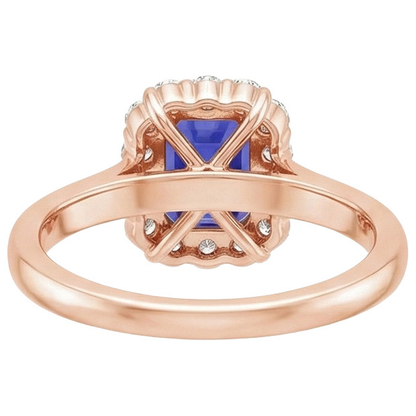 Rose Gold Women's Halo Ceylon Sapphire Emerald & Natural Earth Mined Diamond Ring 4 Carats