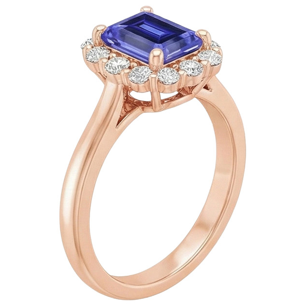 Rose Gold Women's Halo Ceylon Sapphire Emerald & Natural Earth Mined Diamond Ring 4 Carats