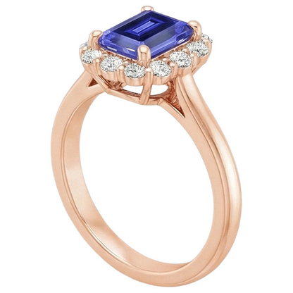 Rose Gold Women's Halo Ceylon Sapphire Emerald & Natural Earth Mined Diamond Ring 4 Carats