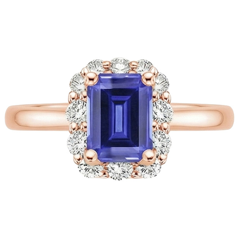 Rose Gold Women's Halo Ceylon Sapphire Emerald & Natural Earth Mined Diamond Ring 4 Carats