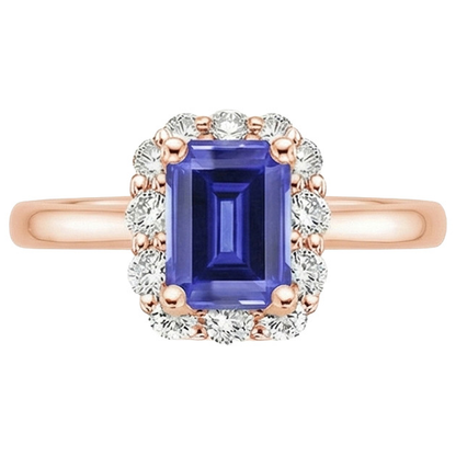 Rose Gold Women's Halo Ceylon Sapphire Emerald & Natural Earth Mined Diamond Ring 4 Carats