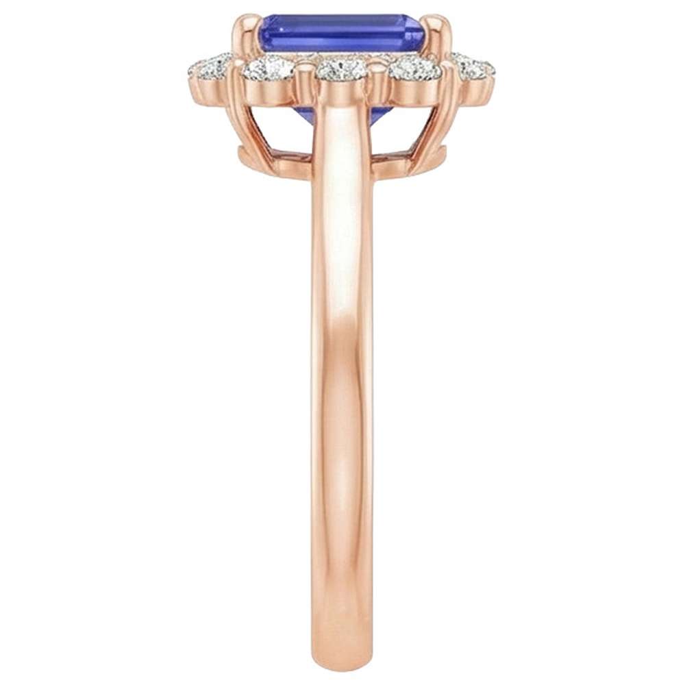 Rose Gold Women's Halo Ceylon Sapphire Emerald & Natural Earth Mined Diamond Ring 4 Carats