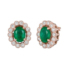 Rose Gold 14K 7.20 Carats Green Emerald And Diamond Stud Earrings New