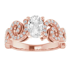 Real  Rose Gold Round & Oval Old Cut Diamond Ring Twisted Style 4.50 Carats