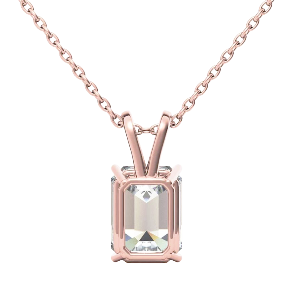 Rose Gold 14K Emerald Cut Natural Earth Mined Diamond Necklace Pendant 2 Carats