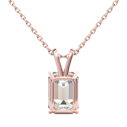 Rose Gold 14K Emerald Cut Natural Earth Mined Diamond Necklace Pendant 2 Carats
