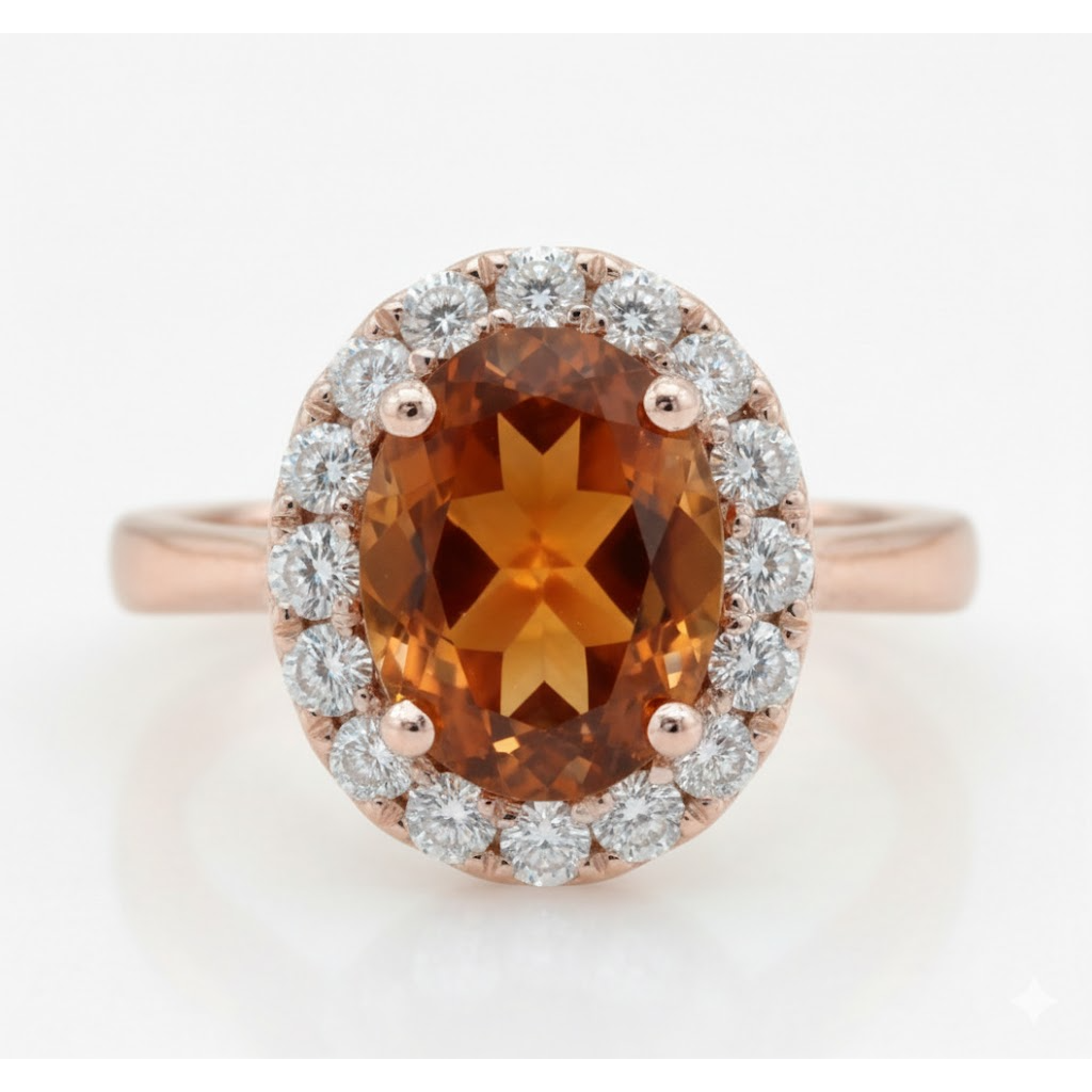 Rose Gold Oval Cut Madeira Citrine And Natural Earth Mined Diamond Wedding Ring 27.50 Ct
