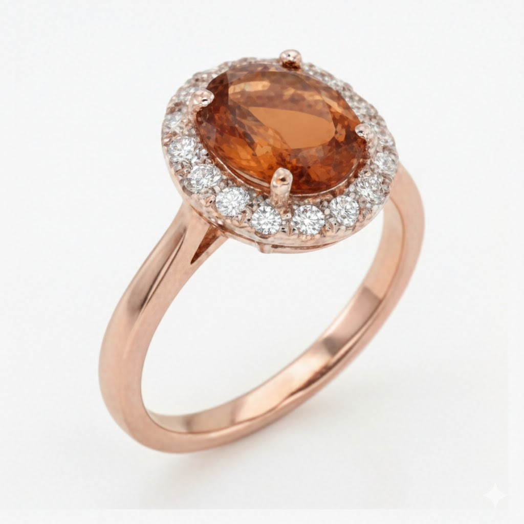 Rose Gold Oval Cut Madeira Citrine And Natural Earth Mined Diamond Wedding Ring 27.50 Ct