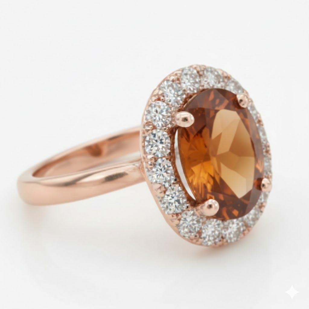 Rose Gold Oval Cut Madeira Citrine And Natural Earth Mined Diamond Wedding Ring 27.50 Ct