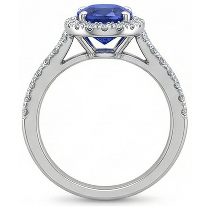 Round 2.50 Carats Blue Sapphire With Natural Earth Mined Diamond Ring White Gold 14K