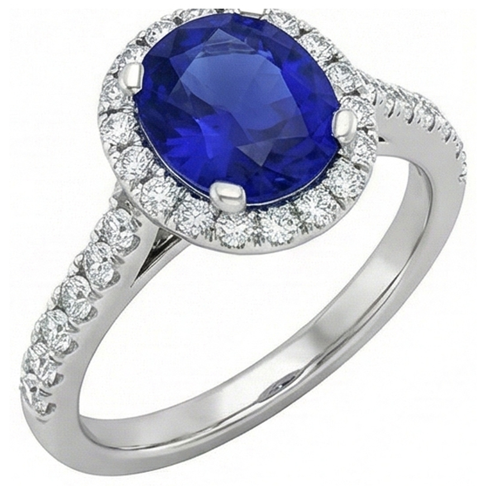 Round 2.50 Carats Blue Sapphire With Natural Earth Mined Diamond Ring White Gold 14K