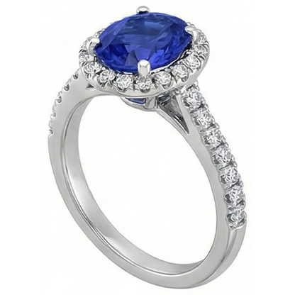 Round 2.50 Carats Blue Sapphire With Natural Earth Mined Diamond Ring White Gold 14K