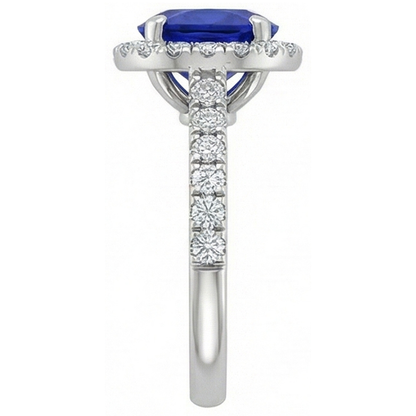 Round 2.50 Carats Blue Sapphire With Natural Earth Mined Diamond Ring White Gold 14K