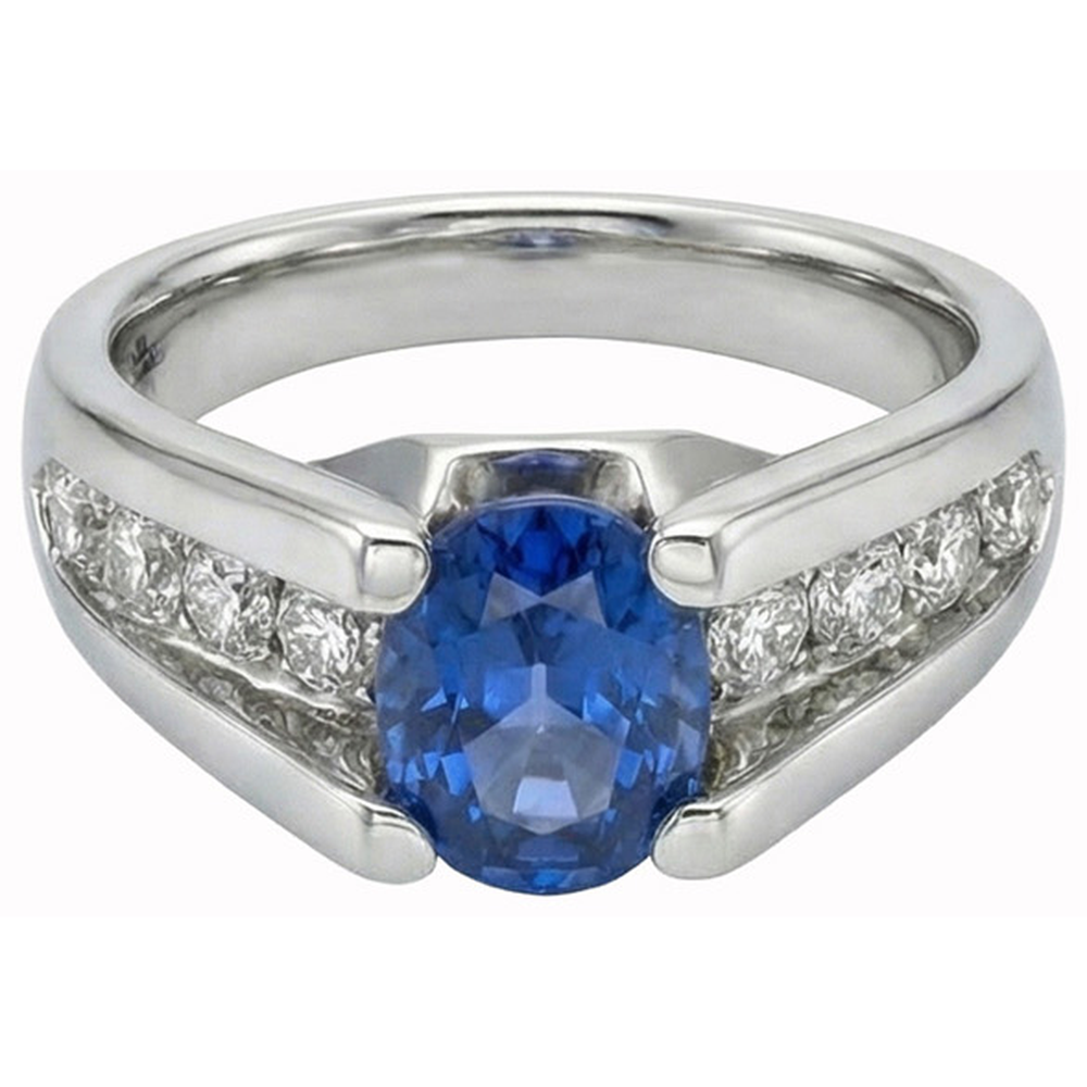 Round 2.50 Carats Sri Lanka Sapphire Natural Earth Mined Diamond Ring White Gold 14K