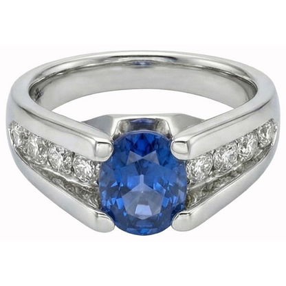 Round 2.50 Carats Sri Lanka Sapphire Natural Earth Mined Diamond Ring White Gold 14K
