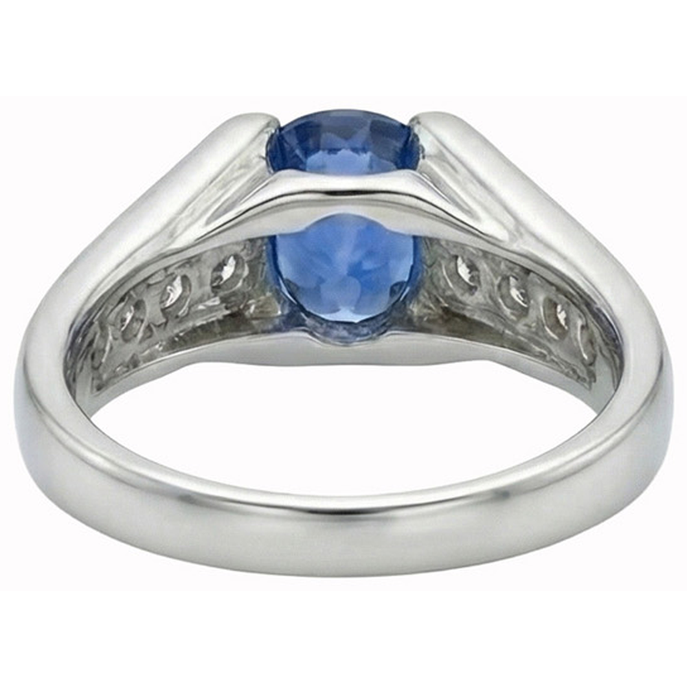 Round 2.50 Carats Sri Lanka Sapphire Natural Earth Mined Diamond Ring White Gold 14K