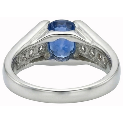 Round 2.50 Carats Sri Lanka Sapphire Natural Earth Mined Diamond Ring White Gold 14K