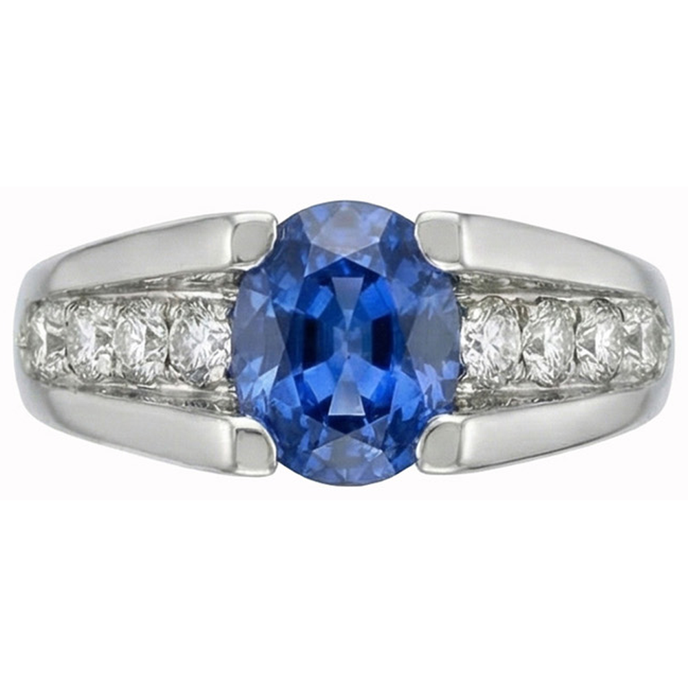 Round 2.50 Carats Sri Lanka Sapphire Natural Earth Mined Diamond Ring White Gold 14K
