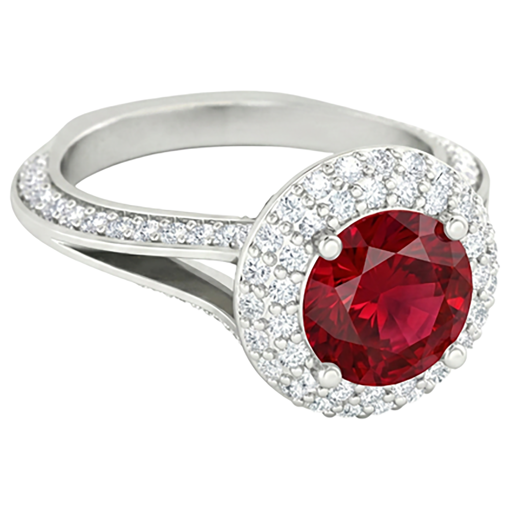 Round 3.60 Carats Ruby And Natural Earth Mined Diamonds Anniversary Ring 14K White Gold