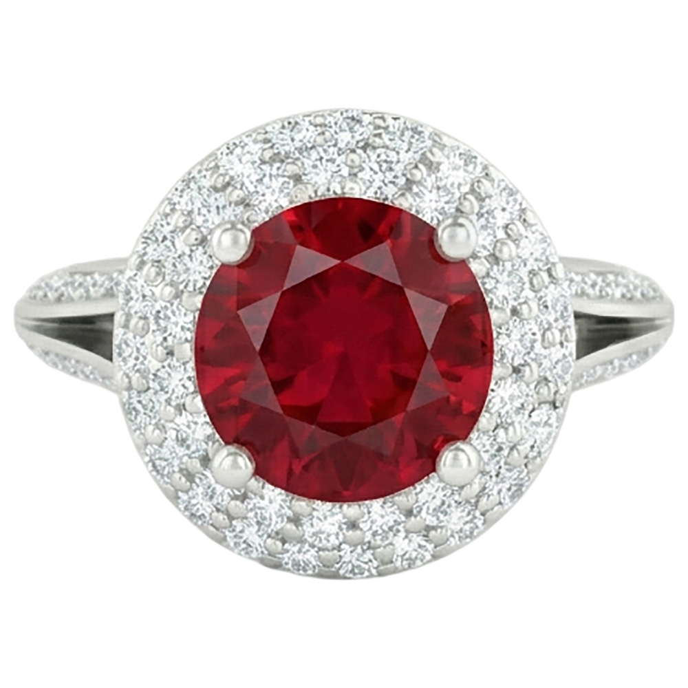 Round 3.60 Carats Ruby And Natural Earth Mined Diamonds Anniversary Ring 14K White Gold
