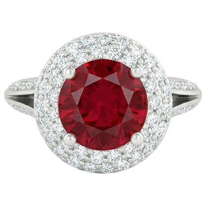 Round 3.60 Carats Ruby And Natural Earth Mined Diamonds Anniversary Ring 14K White Gold