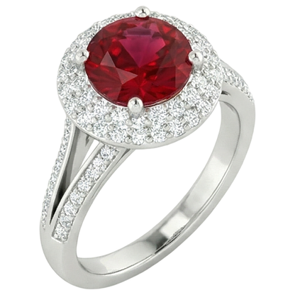 Round 3.60 Carats Ruby And Natural Earth Mined Diamonds Anniversary Ring 14K White Gold