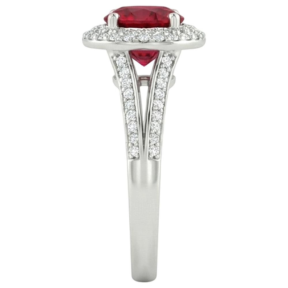 Round 3.60 Carats Ruby And Natural Earth Mined Diamonds Anniversary Ring 14K White Gold