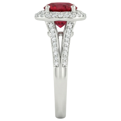 Round 3.60 Carats Ruby And Natural Earth Mined Diamonds Anniversary Ring 14K White Gold