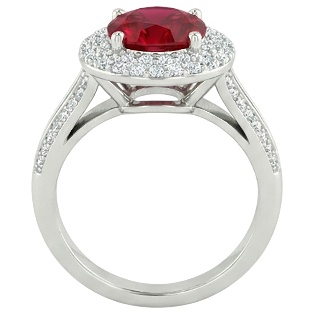 Round 3.60 Carats Ruby And Natural Earth Mined Diamonds Anniversary Ring 14K White Gold