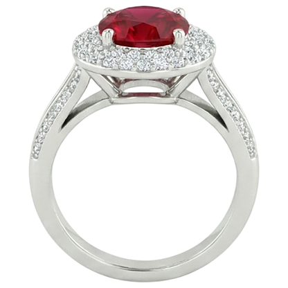 Round 3.60 Carats Ruby And Natural Earth Mined Diamonds Anniversary Ring 14K White Gold